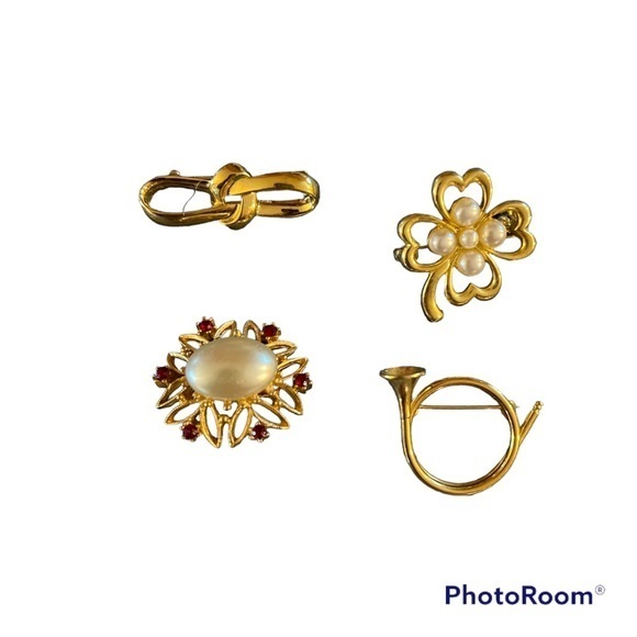 Vintage Set of 4 Gold Tone‎ Brooch Pins from 1980s - Picture 1 of 4